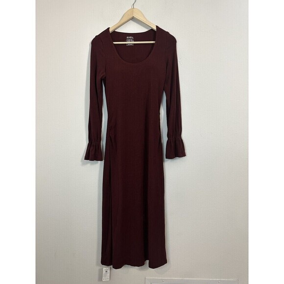 OGL Soft Cozy Eco Mousse Ruby Ruched Long Sleeves Maxi dress Size Medium - Picture 1 of 3